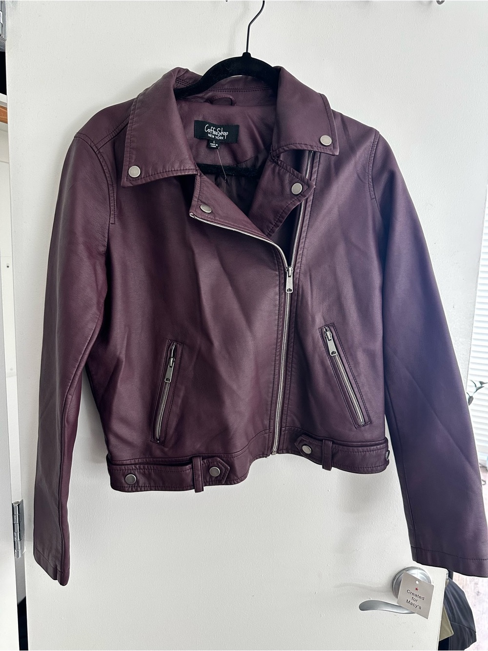 CoffeeShop Women's Plum Faux Leather Moto Jacket